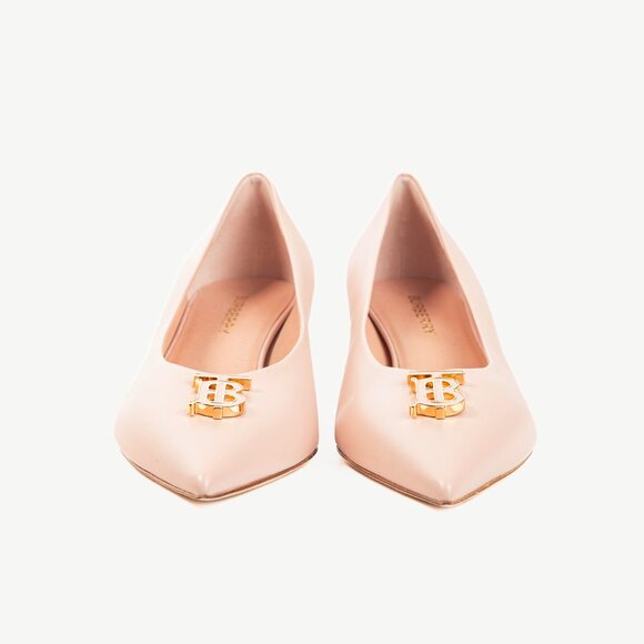 Burberry Ezra 40 Pink Leather TB-Monogram Pointed-Toe Pumps - Picture 2 of 10